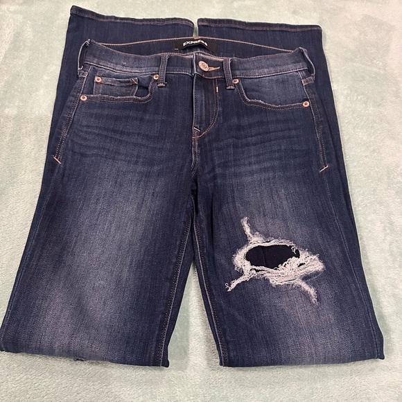 Express Denim - Express Dark Blue Distressed Boot cut Jeans